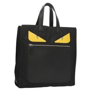 FENDI Monster Bugs Tote Bag Nylon Leather Black Yellow Silver